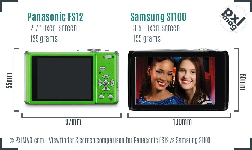 Panasonic FS12 vs Samsung ST100 Screen and Viewfinder comparison