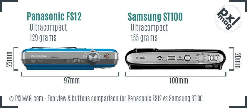 Panasonic FS12 vs Samsung ST100 top view buttons comparison