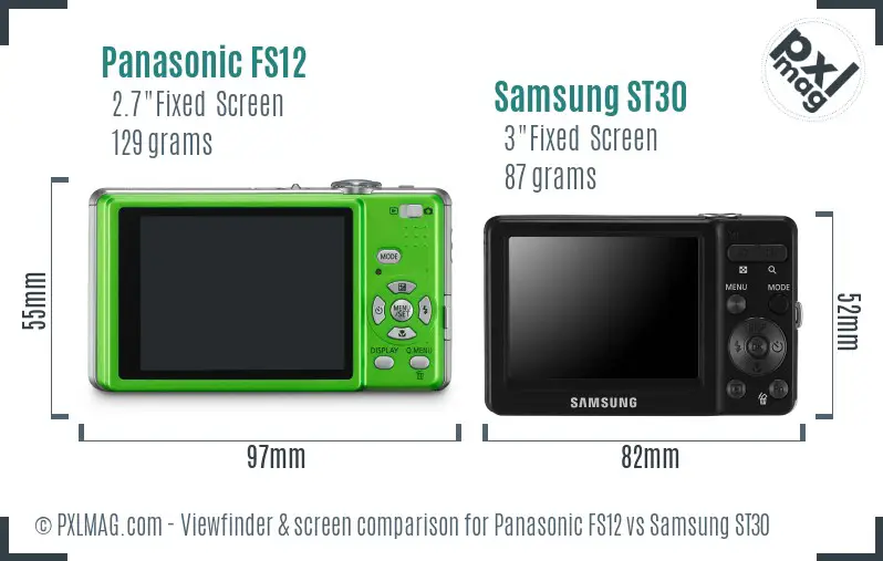 Panasonic FS12 vs Samsung ST30 Screen and Viewfinder comparison