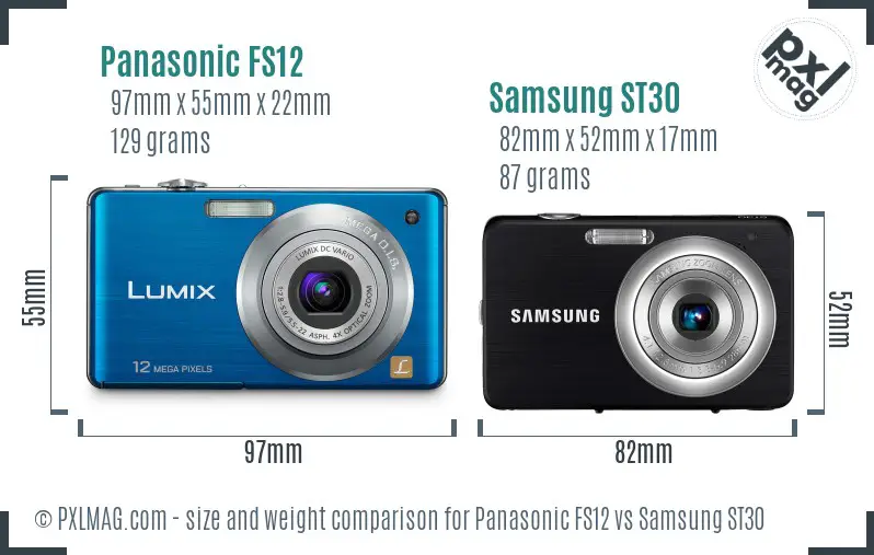 Panasonic FS12 vs Samsung ST30 size comparison