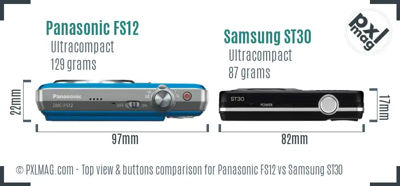 Panasonic FS12 vs Samsung ST30 top view buttons comparison