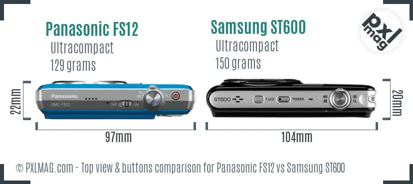 Panasonic FS12 vs Samsung ST600 top view buttons comparison