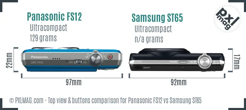 Panasonic FS12 vs Samsung ST65 top view buttons comparison