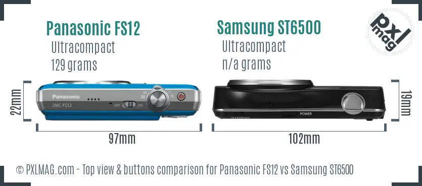 Panasonic FS12 vs Samsung ST6500 top view buttons comparison