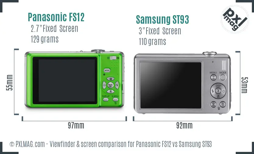 Panasonic FS12 vs Samsung ST93 Screen and Viewfinder comparison