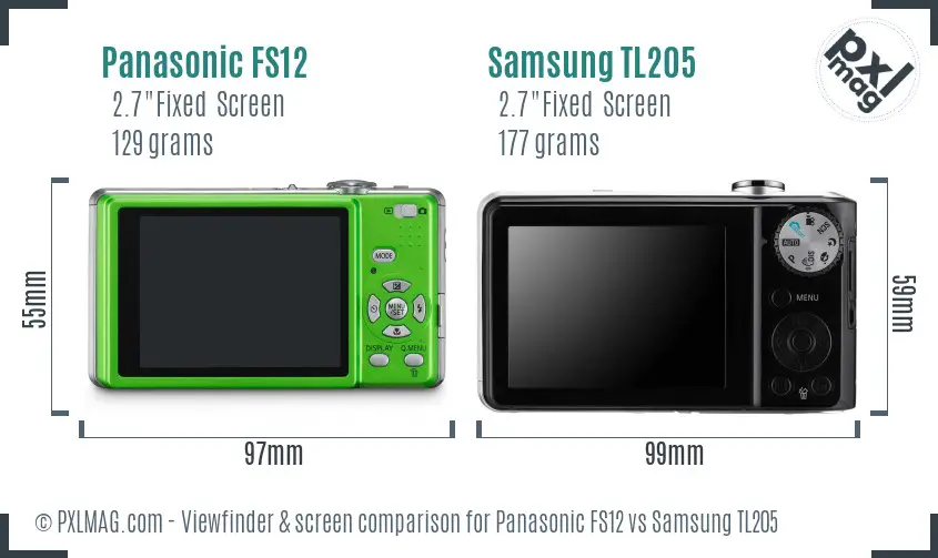 Panasonic FS12 vs Samsung TL205 Screen and Viewfinder comparison