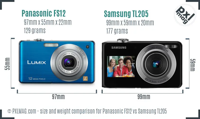 Panasonic FS12 vs Samsung TL205 size comparison
