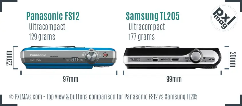 Panasonic FS12 vs Samsung TL205 top view buttons comparison