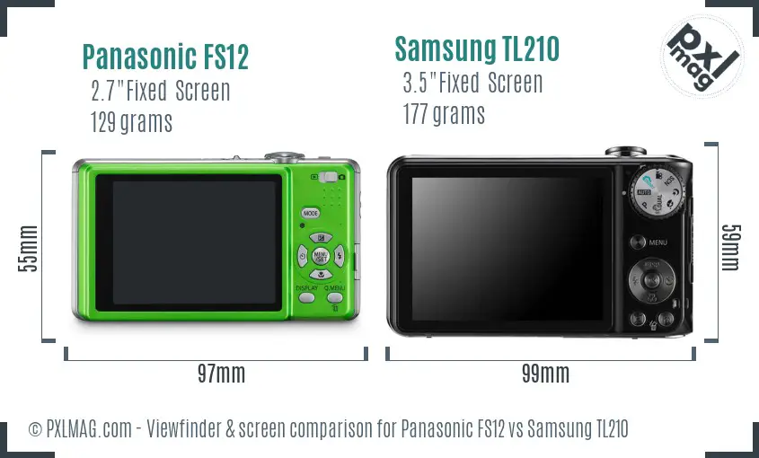 Panasonic FS12 vs Samsung TL210 Screen and Viewfinder comparison