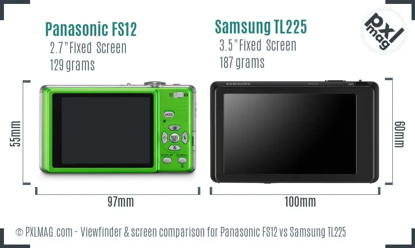 Panasonic FS12 vs Samsung TL225 Screen and Viewfinder comparison