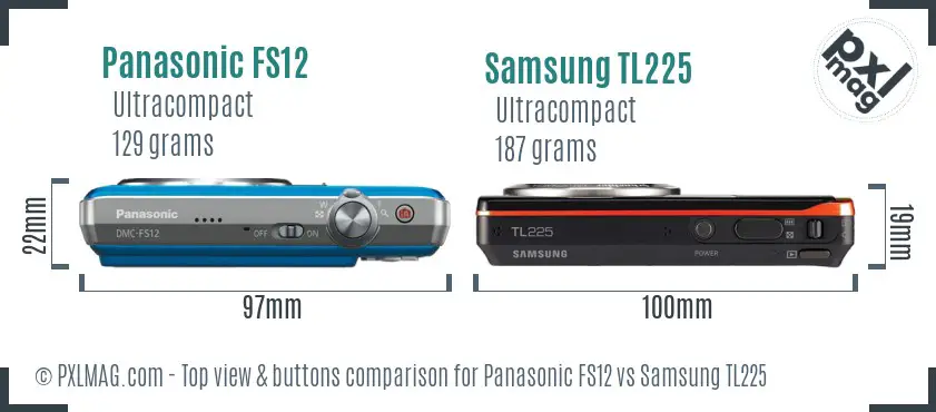 Panasonic FS12 vs Samsung TL225 top view buttons comparison
