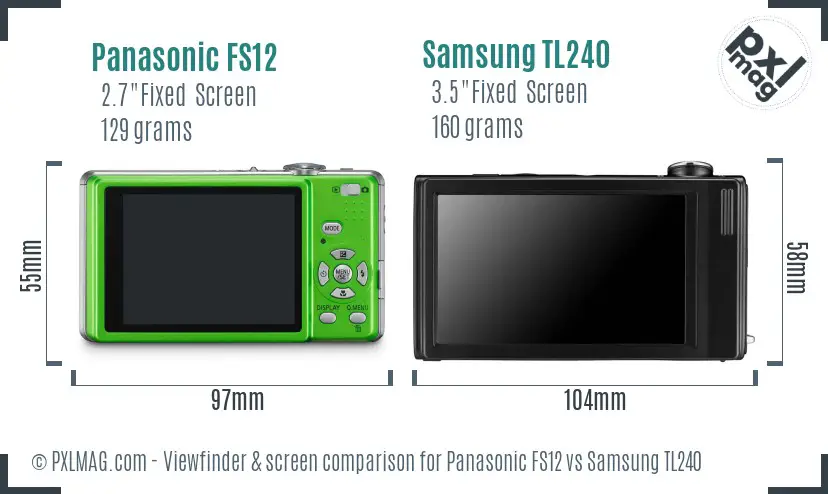 Panasonic FS12 vs Samsung TL240 Screen and Viewfinder comparison