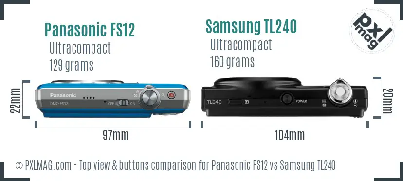 Panasonic FS12 vs Samsung TL240 top view buttons comparison