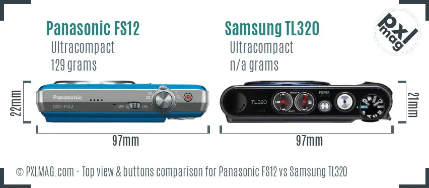 Panasonic FS12 vs Samsung TL320 top view buttons comparison