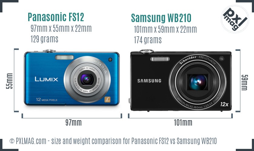 Panasonic FS12 vs Samsung WB210 size comparison