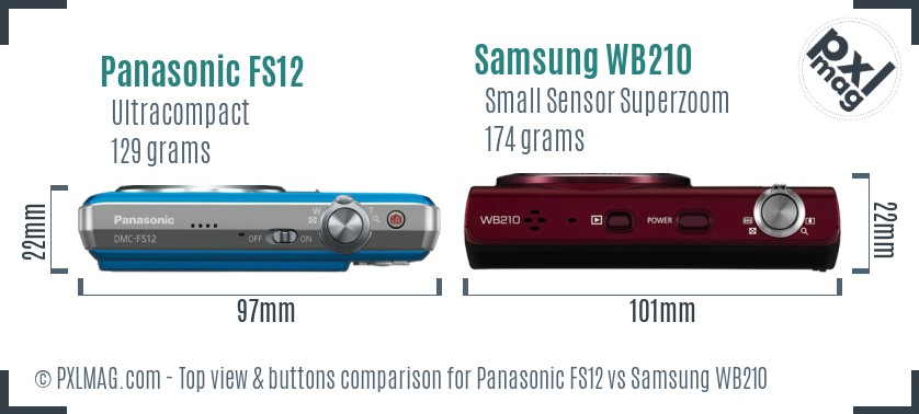 Panasonic FS12 vs Samsung WB210 top view buttons comparison