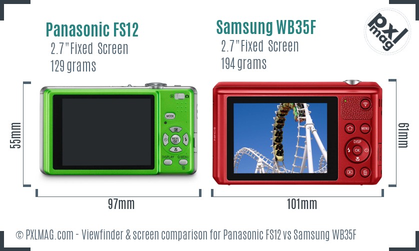 Panasonic FS12 vs Samsung WB35F Screen and Viewfinder comparison