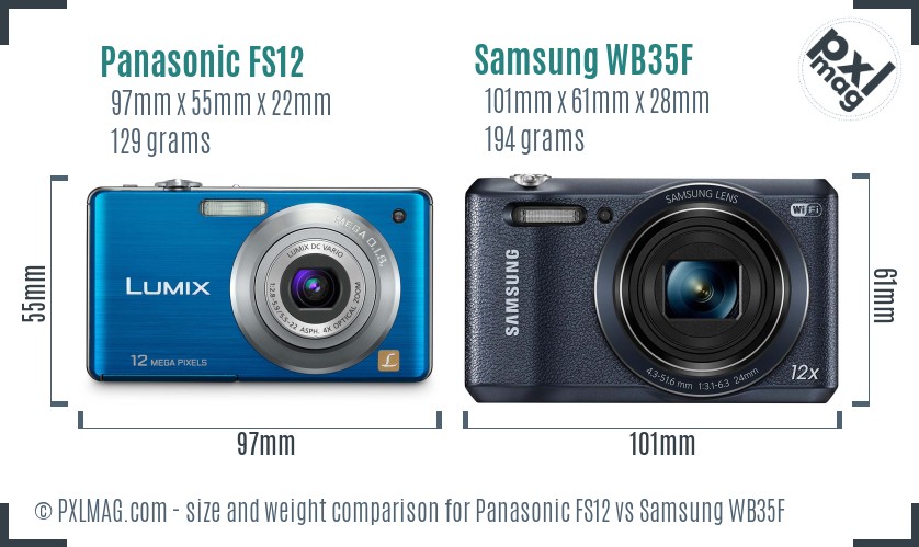 Panasonic FS12 vs Samsung WB35F size comparison
