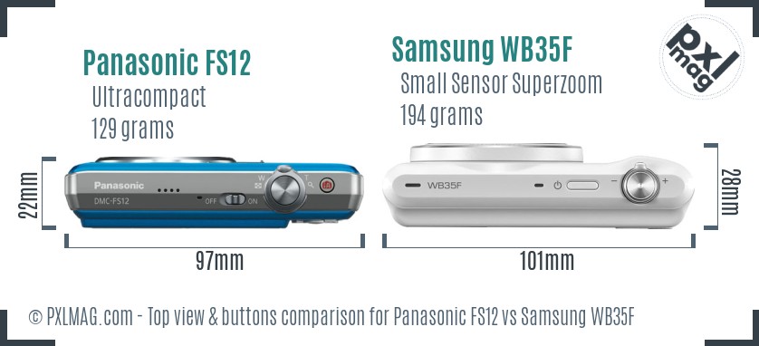 Panasonic FS12 vs Samsung WB35F top view buttons comparison