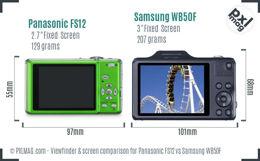 Panasonic FS12 vs Samsung WB50F Screen and Viewfinder comparison Panasonic FS12 vs Samsung WB50F Screen and Viewfinder comparison