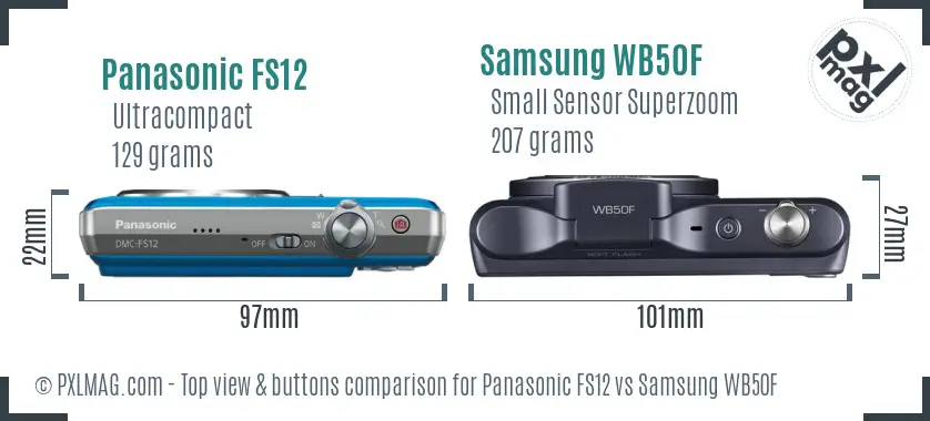 Panasonic FS12 vs Samsung WB50F top view buttons comparison Panasonic FS12 vs Samsung WB50F top view buttons comparison