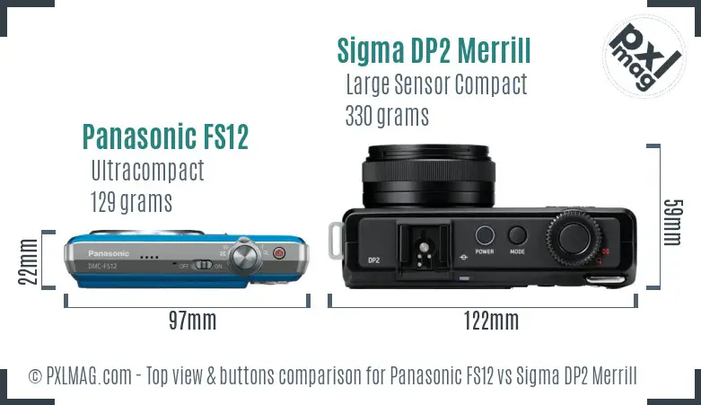 Panasonic FS12 vs Sigma DP2 Merrill top view buttons comparison Panasonic FS12 vs Sigma DP2 Merrill top view buttons comparison