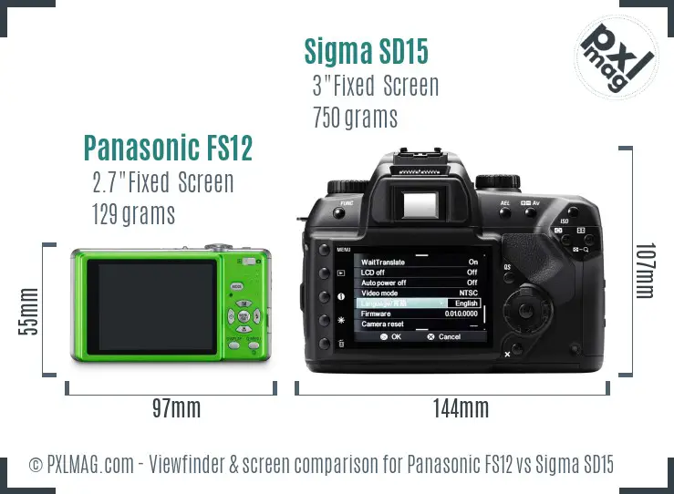 Panasonic FS12 vs Sigma SD15 Screen and Viewfinder comparison
