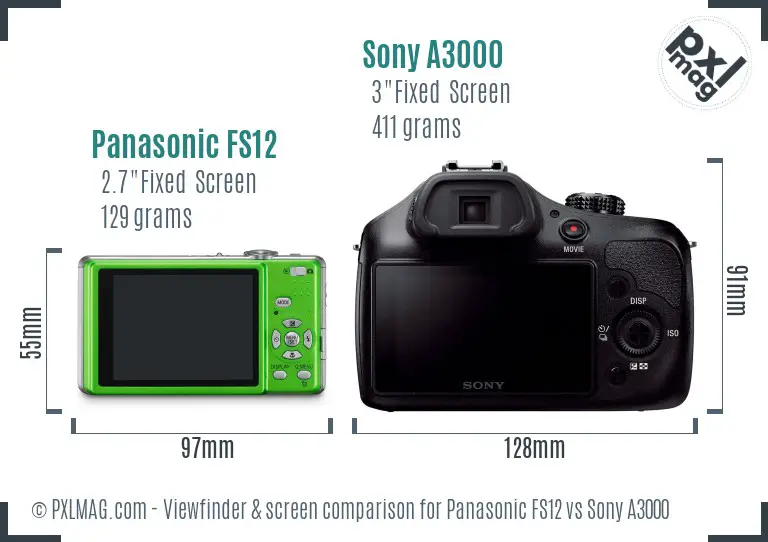 Panasonic FS12 vs Sony A3000 Screen and Viewfinder comparison Panasonic FS12 vs Sony A3000 Screen and Viewfinder comparison