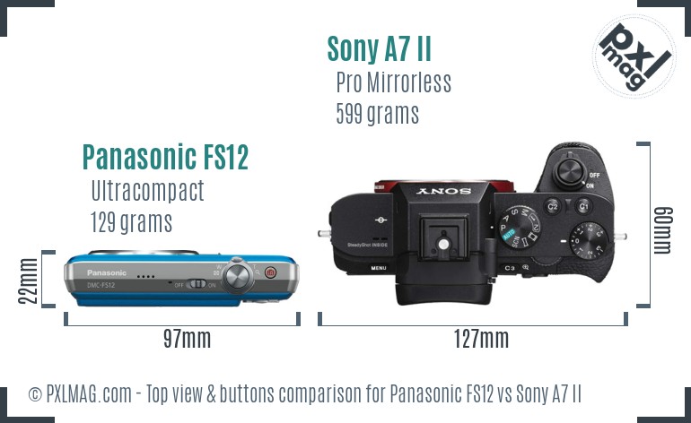 Panasonic FS12 vs Sony A7 II top view buttons comparison
