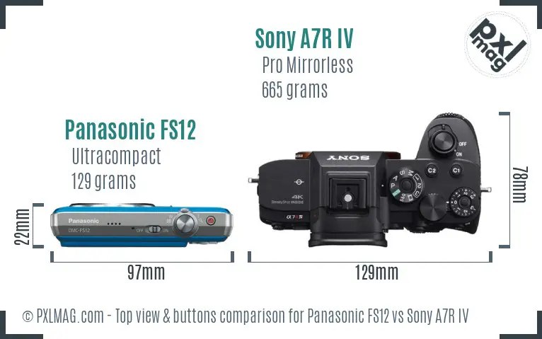 Panasonic FS12 vs Sony A7R IV top view buttons comparison