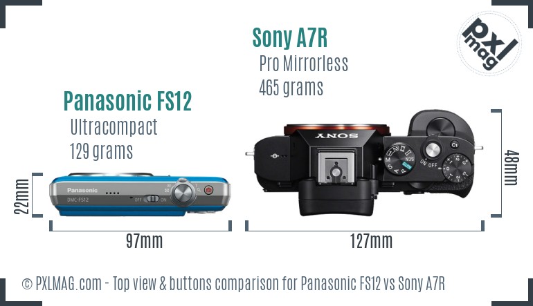 Panasonic FS12 vs Sony A7R top view buttons comparison