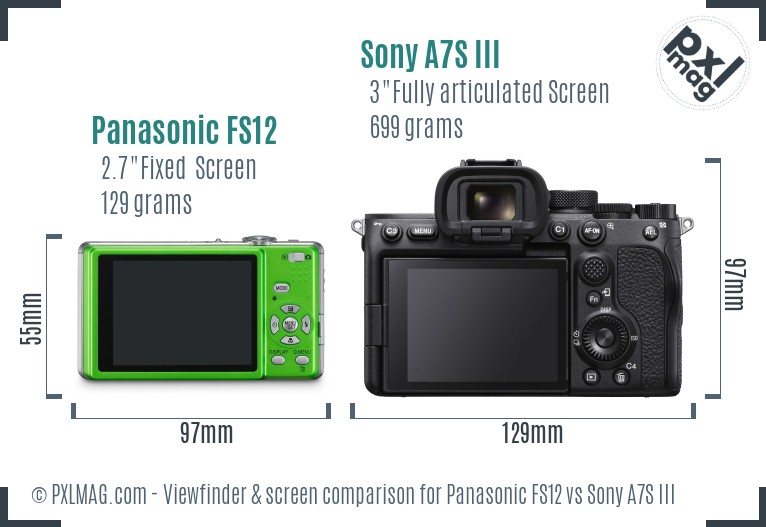 Panasonic FS12 vs Sony A7S III Screen and Viewfinder comparison