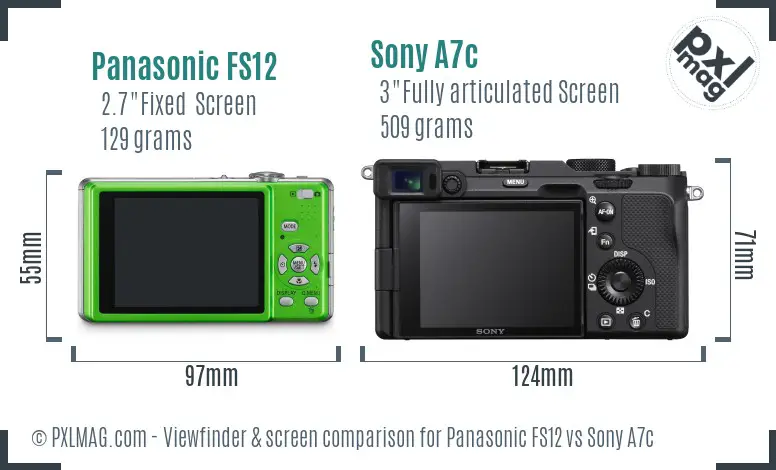 Panasonic FS12 vs Sony A7c Screen and Viewfinder comparison