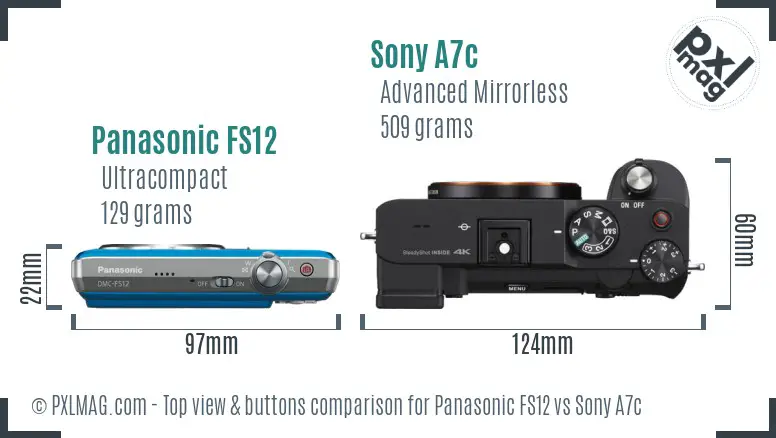 Panasonic FS12 vs Sony A7c top view buttons comparison