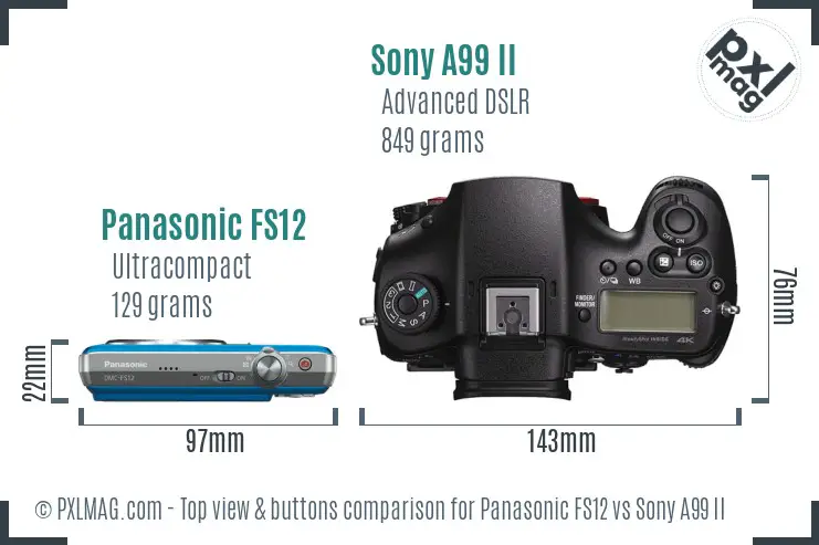 Panasonic FS12 vs Sony A99 II top view buttons comparison