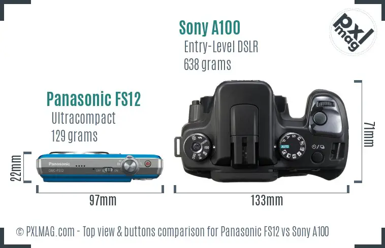 Panasonic FS12 vs Sony A100 top view buttons comparison
