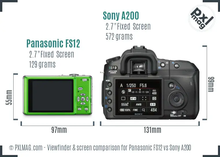 Panasonic FS12 vs Sony A200 Screen and Viewfinder comparison