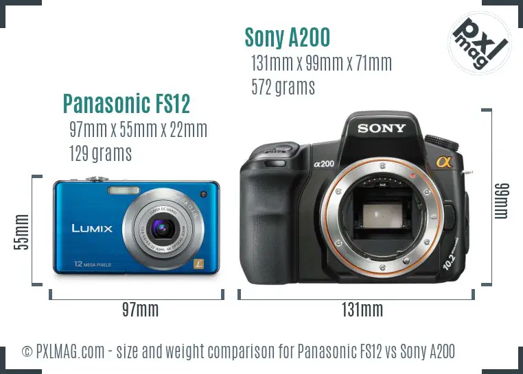 Panasonic FS12 vs Sony A200 size comparison