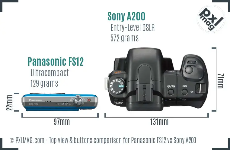 Panasonic FS12 vs Sony A200 top view buttons comparison
