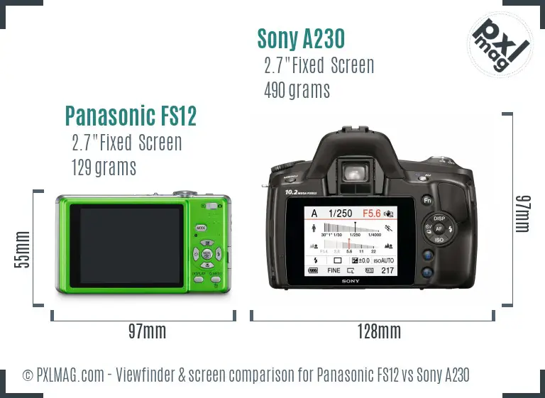 Panasonic FS12 vs Sony A230 Screen and Viewfinder comparison