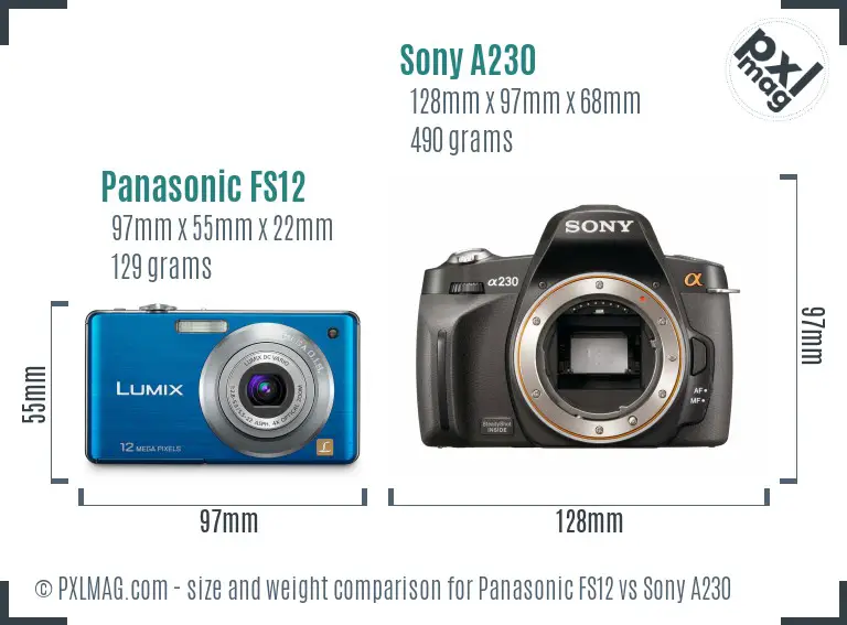 Panasonic FS12 vs Sony A230 size comparison