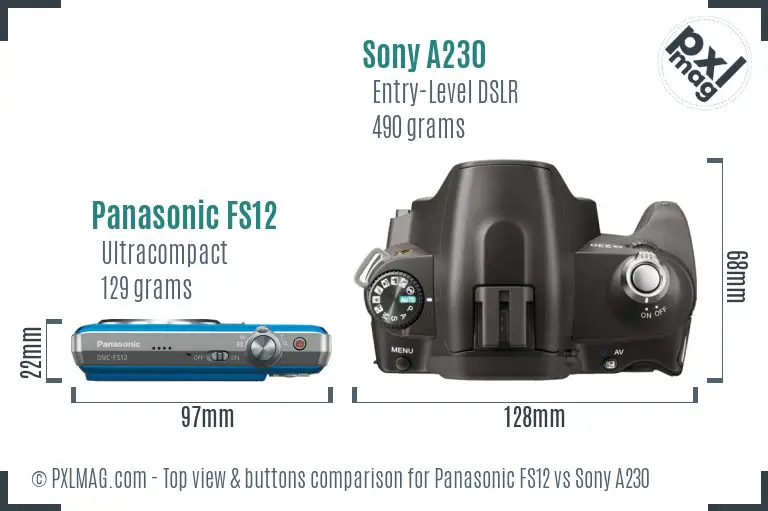 Panasonic FS12 vs Sony A230 top view buttons comparison