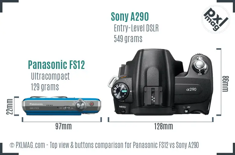 Panasonic FS12 vs Sony A290 top view buttons comparison