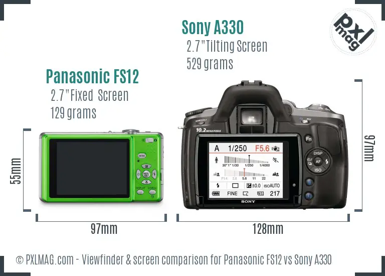 Panasonic FS12 vs Sony A330 Screen and Viewfinder comparison