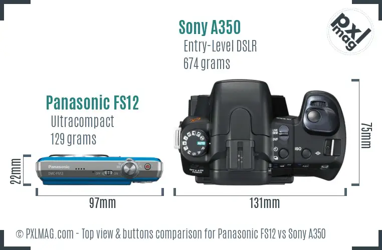 Panasonic FS12 vs Sony A350 top view buttons comparison