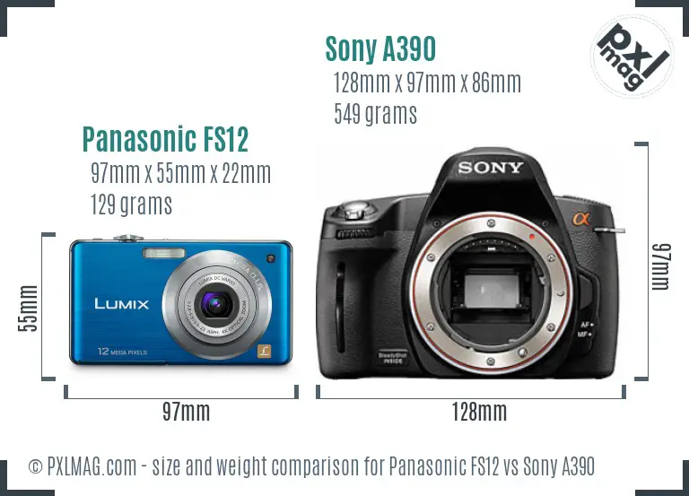 Panasonic FS12 vs Sony A390 size comparison
