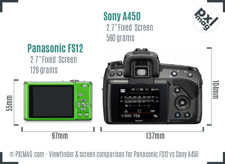 Panasonic FS12 vs Sony A450 Screen and Viewfinder comparison