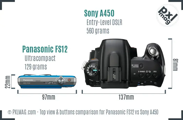 Panasonic FS12 vs Sony A450 top view buttons comparison