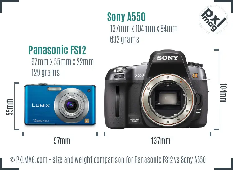 Panasonic FS12 vs Sony A550 size comparison