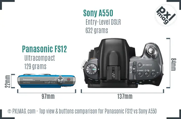 Panasonic FS12 vs Sony A550 top view buttons comparison